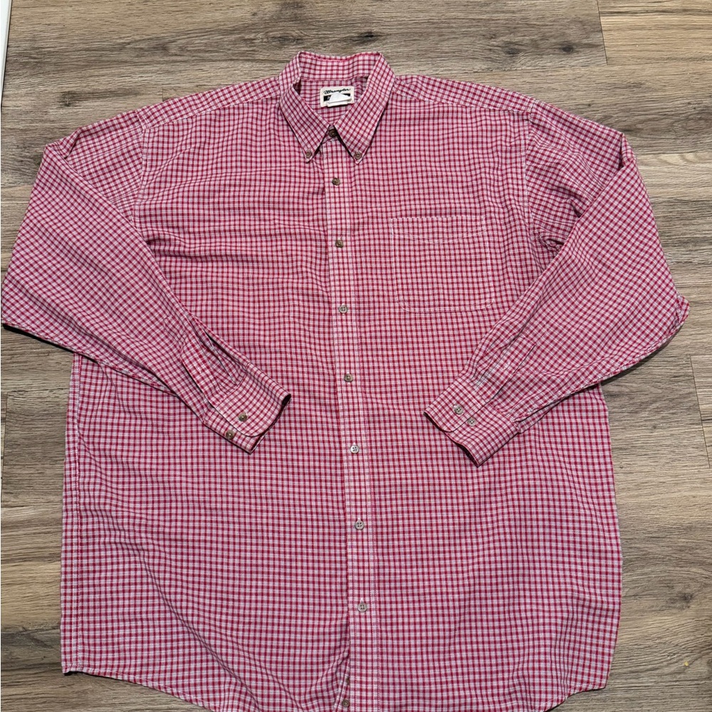 Wrangler Men's Red and Black Checkered Button Down Shirt